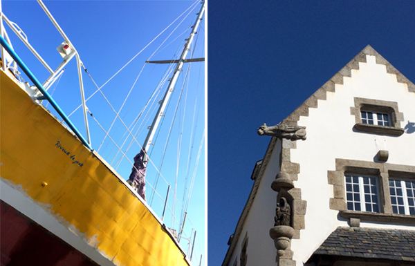 Coque de bateau et jolie façade à gargouilles vues à Pont Aven ©Magali Renard / Le Bar à Voyages